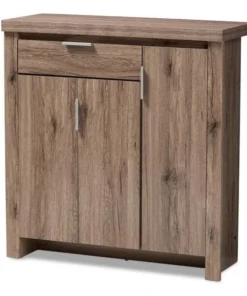 Baxton Studio MH7097-Oak-Shoe Rack Laverne Modern & Contemporary Oak Brown Finished Shoe Cabinet