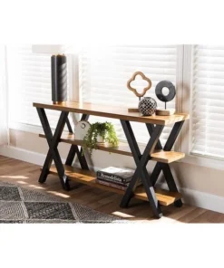 Baxton Studio YLX-2715 Duchaine Vintage Rustic Industrial Style Wood & Dark Bronze-Finished Metal Console Table