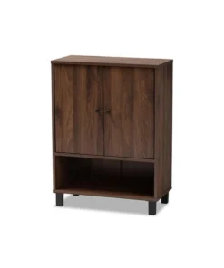 Baxton Studio ATSC1613-Columbia-Shoe Cabinet Rossin Modern & Contemporary Walnut Brown Finished 2-Door Wood Entryway Shoe Storage Cabinet