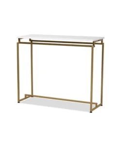 Baxton Studio AA-1820-Marble-Gold-Console Renzo Modern & Contemporary Brushed Gold Finished Metal Console Table with Faux Marble Tabletop