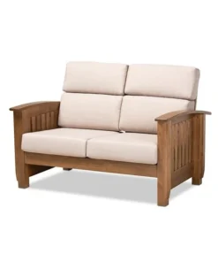 Baxton Studio SW3513-Taupe-Walnut-M17-LS Charlotte Modern Classic Mission Style Taupe Fabric Upholstered Walnut Brown Finished Wood 2-Seater Loveseat