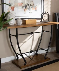 Baxton Studio YLX-9096 Leigh Vintage Rustic Industrial Distressed Wood & Metal Entryway Console Table; Black