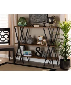 Wholesale Interiors YLX-0906-020-Console Baxton Studio Norton Rustic & Industrial Walnut Brown Finished Wood & Black Finished Metal Console Table