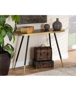 Wholesale Interiors RS1210-W-Console Baxton Studio Lauro Modern & Contemporary Metal Console Table; Walnut Wood with Two-Tone Gold & Black
