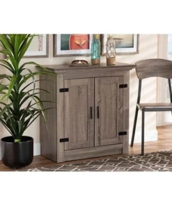 Wholesale Interiors SC910042-2-Oak-Shoe Cabinet Baxton Studio Bruce Modern Contemporary Farmhouse Oak Brown Finished Wood Shoe Storage Cabinet - 2 Door