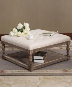 Warehouse of Tiffany EL1668 34 in. Cairona Tufted Textile Shelved Cocktail Ottoman Table; Antique