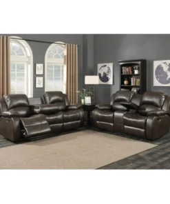 AC Pacific SAMARA-2PC-SET Samara 2 Piece Reclining Sofa & Loveseat with Storage Console Set