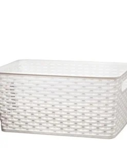 A&M Judaica And Gifts Nua Gifts 426 - W Big Rattan Storage Basket 15.88 x 10 x 7.5 in. - White