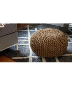 Anji Mountain AMB0009-16RD Round Jute Pouf; Natural