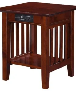 Atlantic Furniture AH14214 Mission End Table with Charger; Walnut