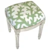 123 Creations C763WFS Coral in Green Needlepoint Stool in White Wash - 100 Percent Wool