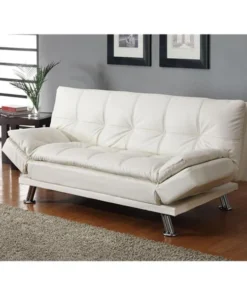 Coaster 300291 Contemporary Futon Sleeper Sofa with Casual Seam Stitching - White