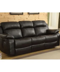 Home Elegance 9724BLK-3 Marille Reclining Sofa with Center Drop Down Cup Holders