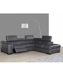 Gfancy Fixtures Agata Premium Leather Sectional Right Hand Facing Chaise; Slate Grey