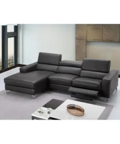 J&M Furniture 18208-LHFC Ariana Premium Leather Sectional in Left Hand Facing Chaise; Grey