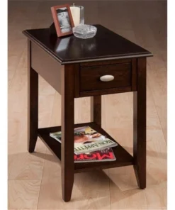 Jofran 1030-7 Chairside Table with Bookmatch Inlay Quarter Round Edge and Oval Brushed