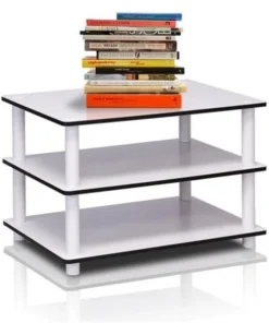 Furinno Just 3-Tier No Tools Coffee Table; White with White Tube - 15.6 x 23.6 x 15.6 in.