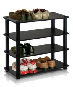 Furinno Turn-S-Tube 4-Tier Shoe Rack; Espresso & Black - 22.25 x 23.6 x 11.6 in.