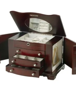 Mele & Co. 0074511 Locking Jewelry Box with Pearl Pulls in Cherry