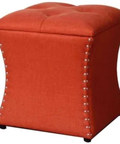 New Pacific Direct 193619-169 Amelia Nailhead Ottoman; Persimmon
