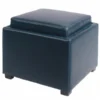 New Pacific Direct 113042B-V05 17 x 18 x 18 in. Cameron Square Bonded Leather Storage Ottoman with Tray; Vintage Blue