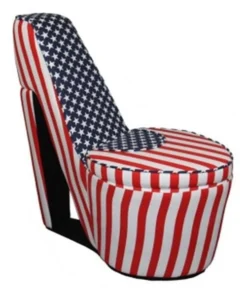 ORE International HB4567 Patriotic Blue Red Stripes High Heels Storage Chair
