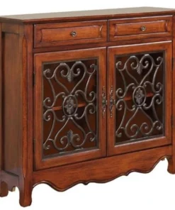 Powell 411-254 Light Cherry 2 Door 2 Drawer Scroll Console