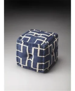 BUTLER 5103978 Pouffe; Navy Interlocking Squares Finish