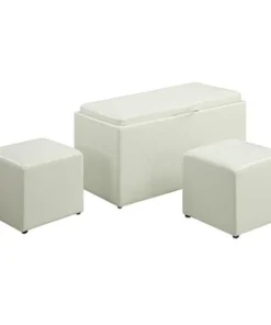 Convenience Concepts Sheridan Storage Bench w/ 2 Side Ottomans With White Finish