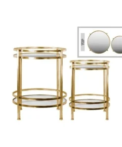 Urban Trends Collection 94196 Metal Round Table; Distressed Metal Finish Gold; Set of Two
