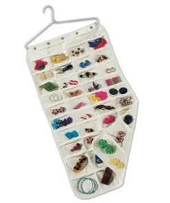 Household Essentials 1942 Canvas Jewerly Org. 80 vinyl Pkt. Aluminum Hanger