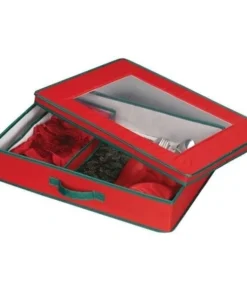 Household Essentials 545RED Holiday Tabletop Chest Red with Green trim