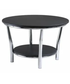 Doba-Bnt Maya Round Coffee Table Black Top Metal Legs