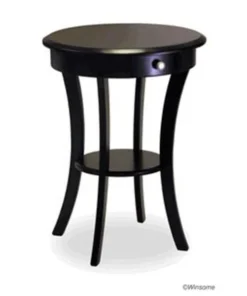 Winsome 20227 Black Beechwood ROUND ACCENT TABLE WITH ONE DRAWER ONE SHELF
