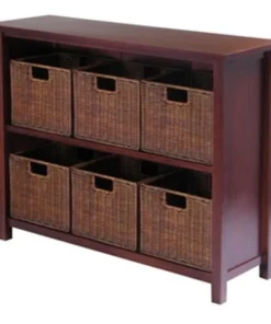 Winsome 94510 Milan 7pc Storage Shelf with Baskets - One Cabinet and 6 Small Baskets - Antique Walnut