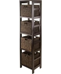 Winsome Trading 92541 Granville 5pc Storage Tower Shelf with 4 Foldable Baskets Espresso
