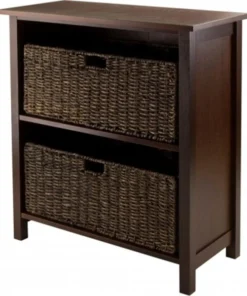 Winsome Trading 94382 Granville 3pc Storage Shelf with 2 Foldable Baskets - Antique Walnut
