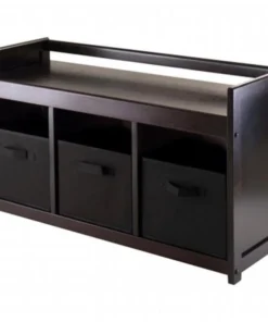 Winsome Trading 92301 Addison 4pc Storage Bench with 3 Foldable Fabric baskets in Black - Espresso - Chocolate