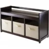 Winsome Trading 92701 Addison 4pc Storage Bench with 3 Foldable Fabric baskets in Beige - Espresso - Chocolate