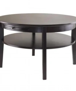 Winsome Trading 92232 Amelia Round Coffee Table with Pull out Tray - Dark Espresso
