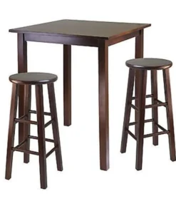 Winsome Trading 94342 3-Pc Breakfast Table with 2 Square Leg Stools - Antique Walnut