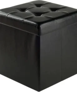 Winsome Trading 20415 15 x 15 x 15.75 in. Ashford Ottoman with Storage Faux Leather; Black