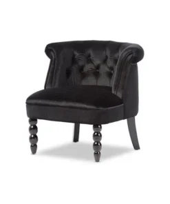Baxton Studio WS-GK756-Black Flax Victorian Style Contemporary Black Velvet Fabric Upholstered Vanity Accent Chair - 27.69 x 23.4 x 25.74 in.