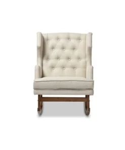 Baxton Studio BBT5195-Light Beige RC Iona Mid-Century Retro Modern Light Beige Fabric Upholstered Button-Tufted Wingback Rocking Chair - 40.37 x 29.25 x 36.47 in.