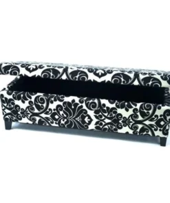 Warehouse of Tiffany WT-W7077 WHITE FLO Bolbolac White Flower Fabric Storage Bench