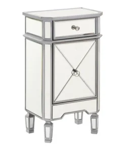 Elegant Decor 1 Drawer 1 Door Cabinet 18 In. X 12 In. X 32 In. In Silver Paint