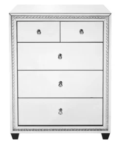 Elegant Decor 31.5 Inch Crystal Five Drawers Cabinet In Clear Mirror Finish