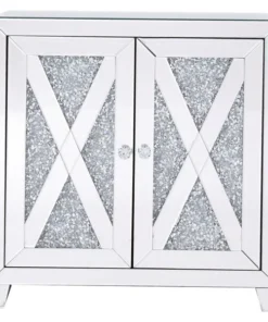 Elegant Decor 28 In Silver Crystal Mirrored Two Door Cabinet