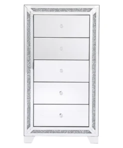 Elegant Decor 25.5 In. Crystal Mirrored 5 Drawer Cabinet