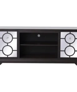 Elegant Decor 60 In. Mirrored Tv Cabinet Stand In Dark Walnut